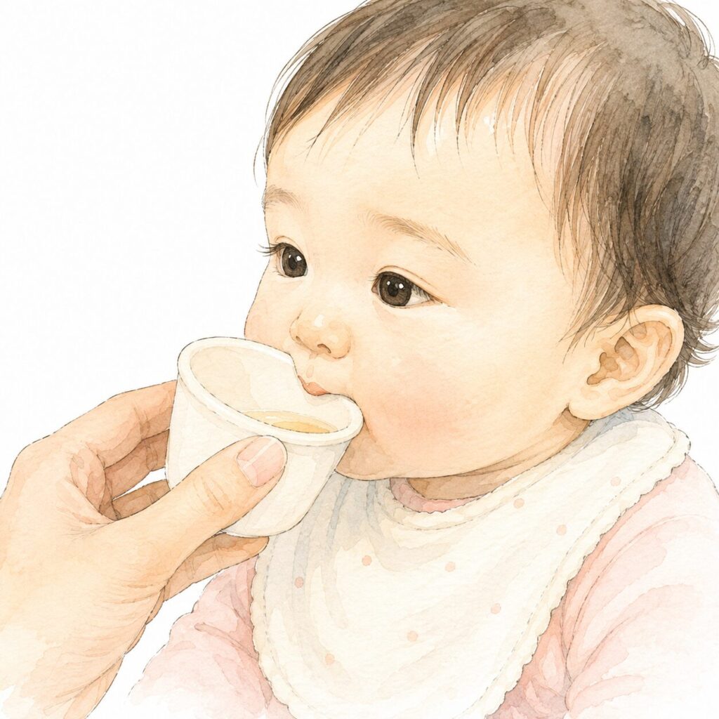 スプーンから水分をすする赤ちゃんの口の動き