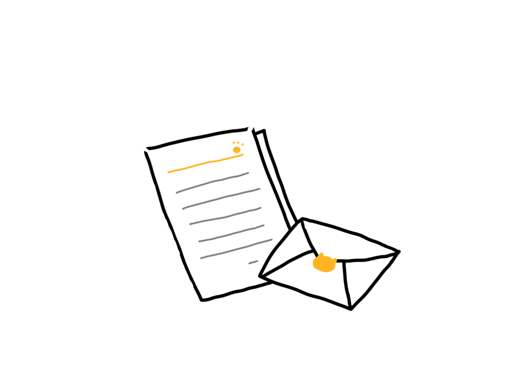 お願いごとを書いたメモと封筒のイラスト